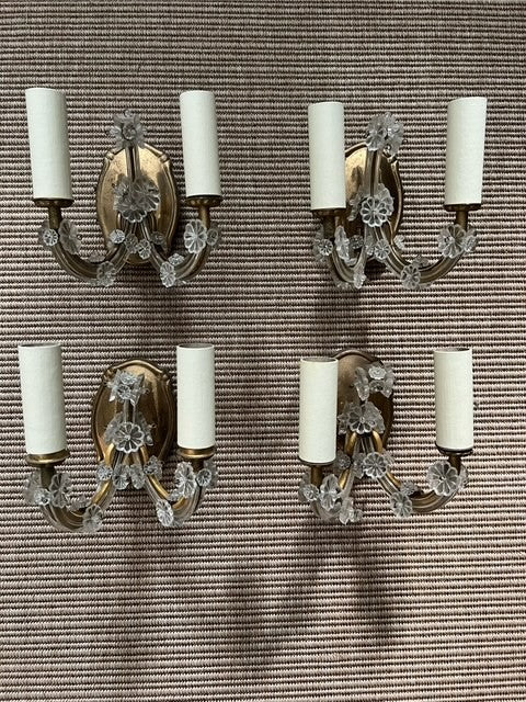 Set of 4 Vintage French Glass and Brass Wallights