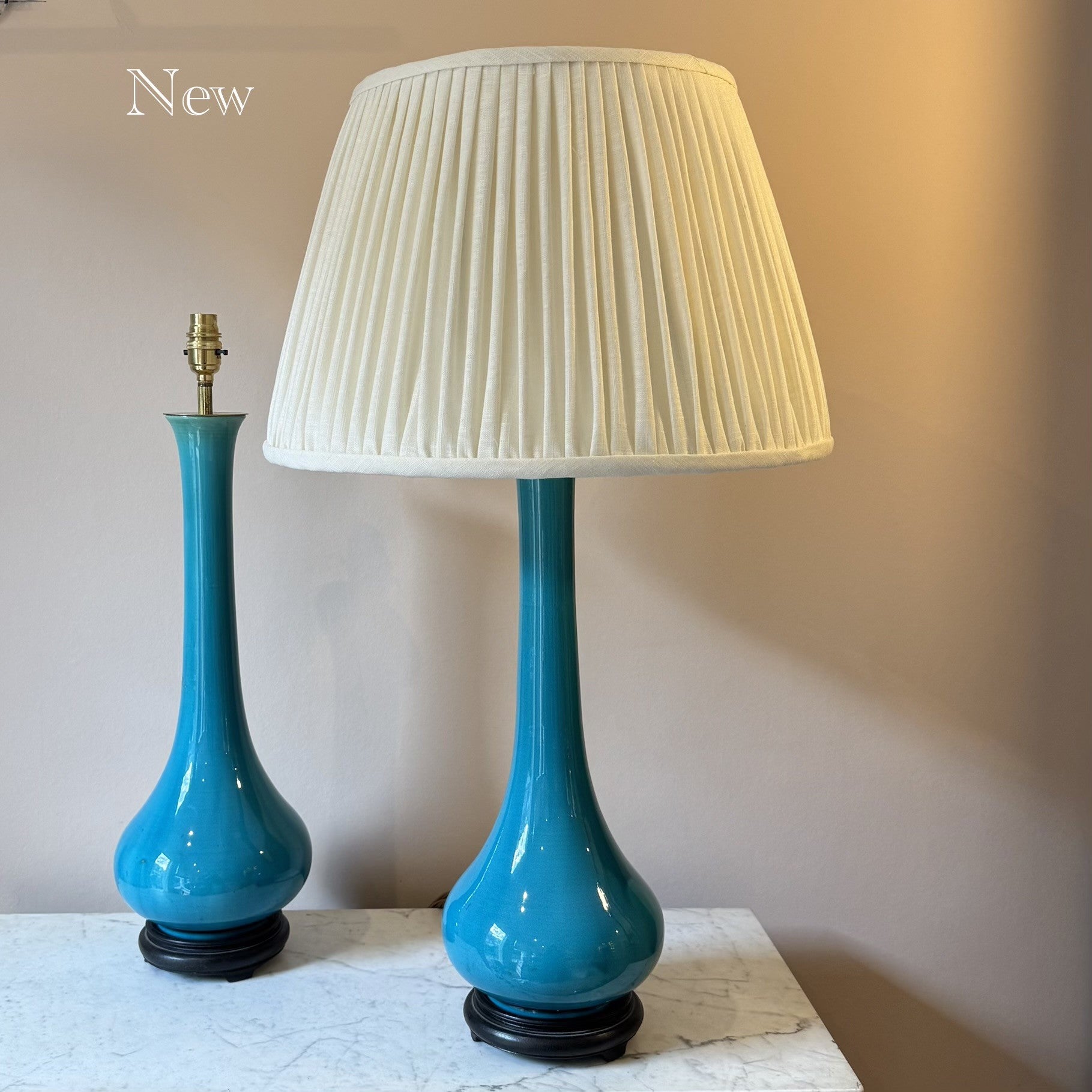 Vintage Pair of Ceramic Turquoise Vase Lamps